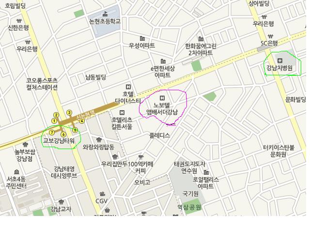 노보텔엠베서더 위치도